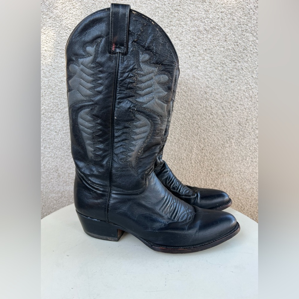 Rudel black cowboy boots gray accent Mens 8.5 women 10.5